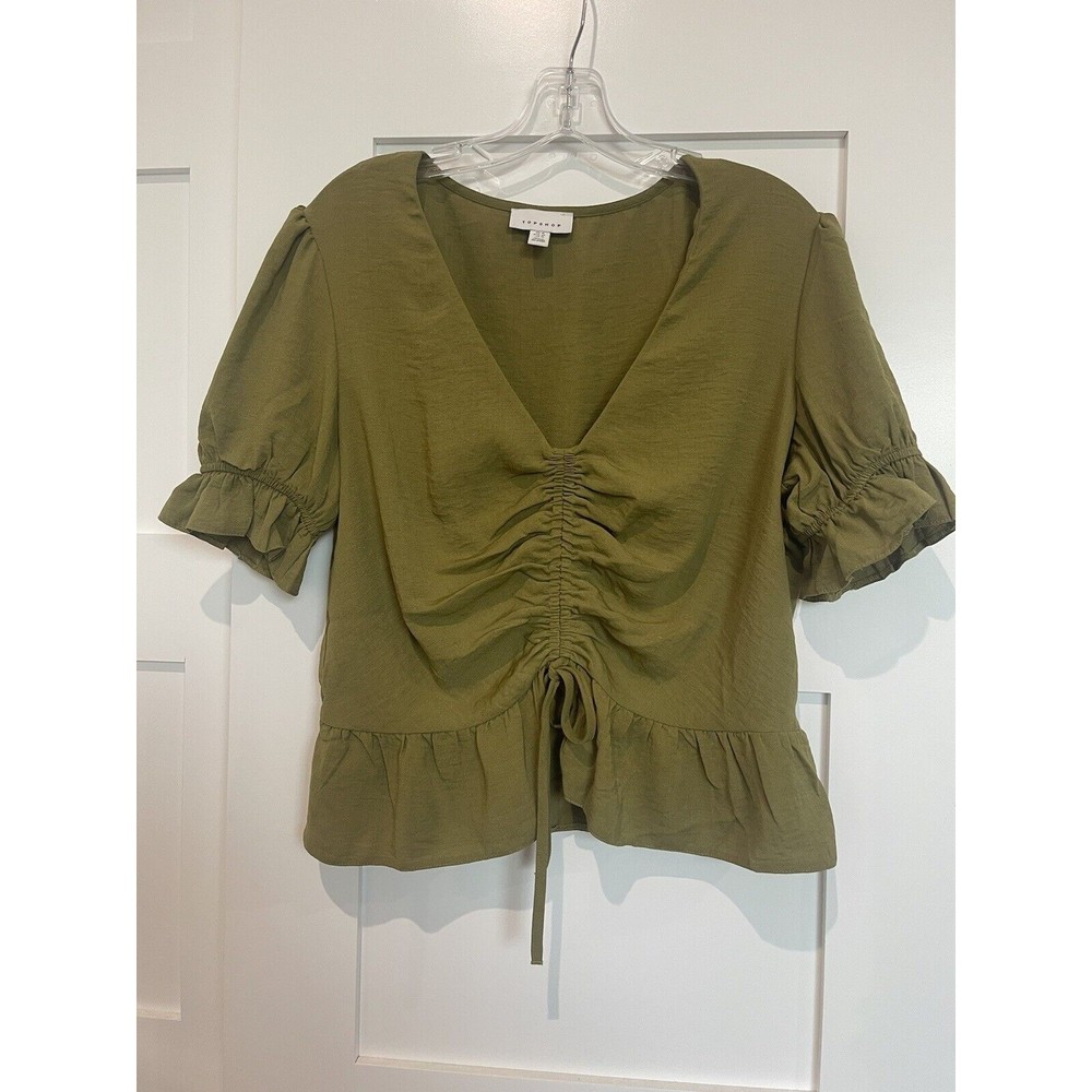 Topshop Olive Green Crop Top Blouse size 10 Cute Summer Top